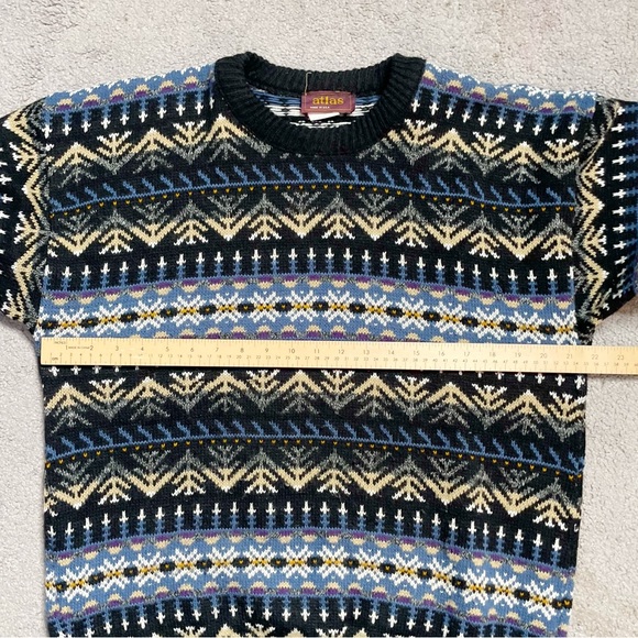 Vintage Atlas Sweater Mens XLarge Blue Knit Pullover USA 90s Fair Isle - Picture 4 of 6